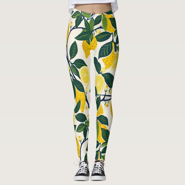Vibrant Lemon Grove Leggings (Front)