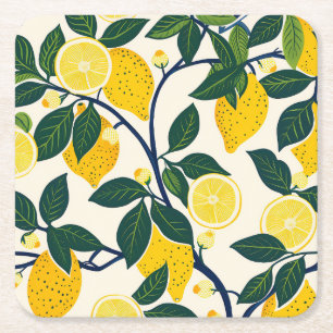 Vibrant Lemon Grove Square Paper Coaster