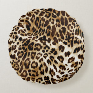 Vibrant Leopard: Colourful Textile Design. Round Cushion