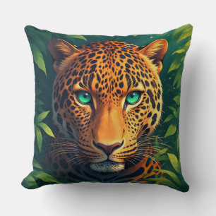 Vibrant Leopard Portrait With Emerald Eyes Cushion