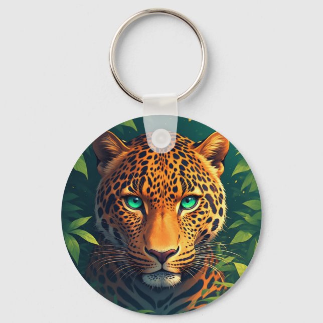 Vibrant Leopard Portrait With Emerald Eyes Key Ring (Front)