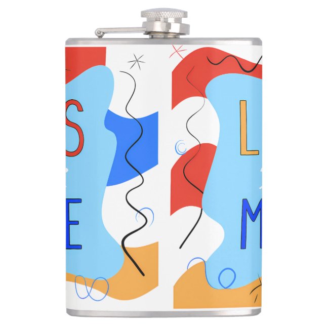 Vibrant "Less Is More" Abstract Graphic Hip Flask (Front)