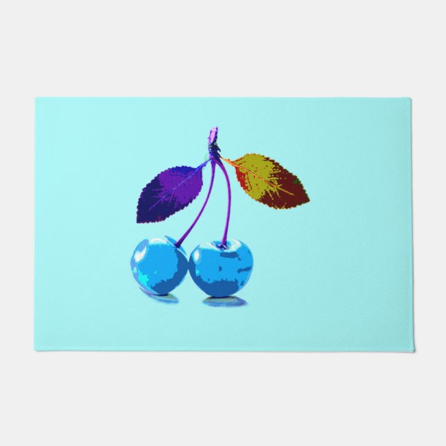 Vibrant Lght Blue Cherries Pop Art  Doormat (Front)