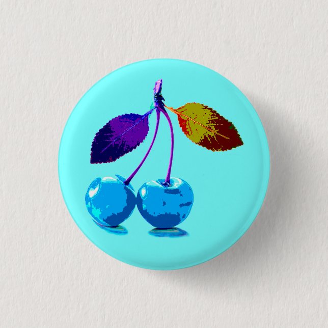 Vibrant light blue cherries   3 cm round badge (Front)