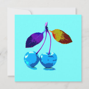 Vibrant light blue cherries  card