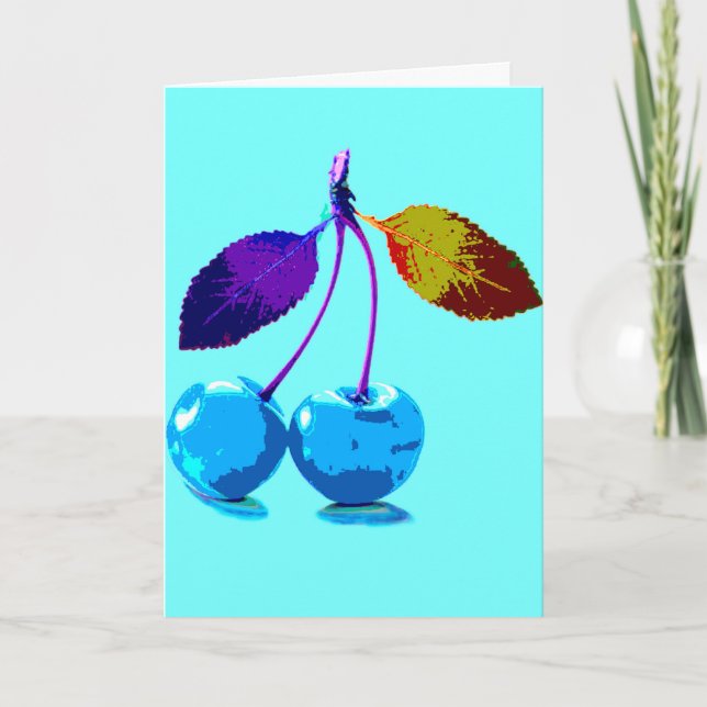 Vibrant light blue cherries  card (Front)