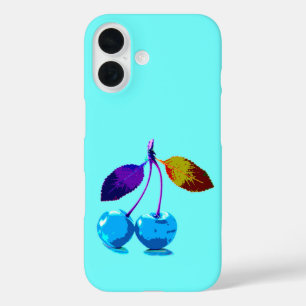 Vibrant light blue cherries iPhone 16 case