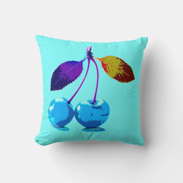 Vibrant light blue cherries  cushion (Front)