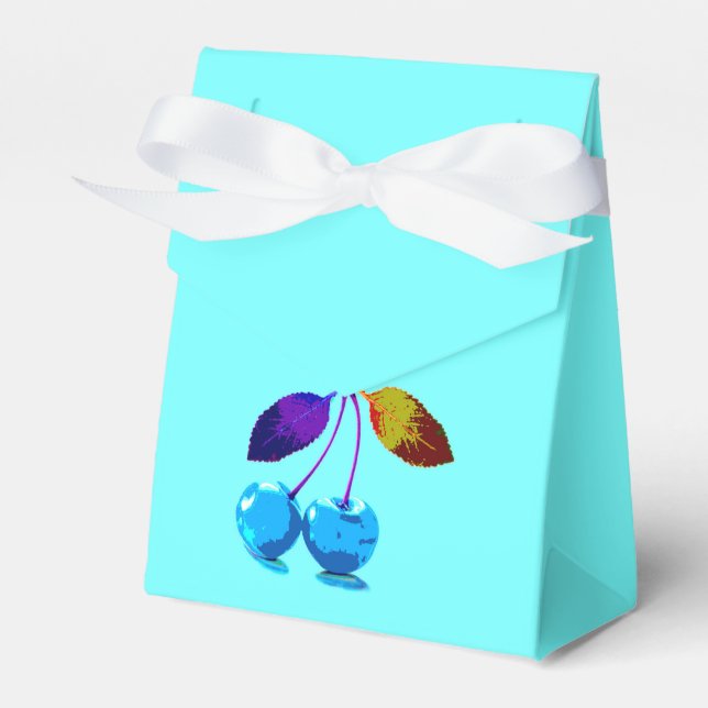 Vibrant light blue cherries  favour box (Front Side)