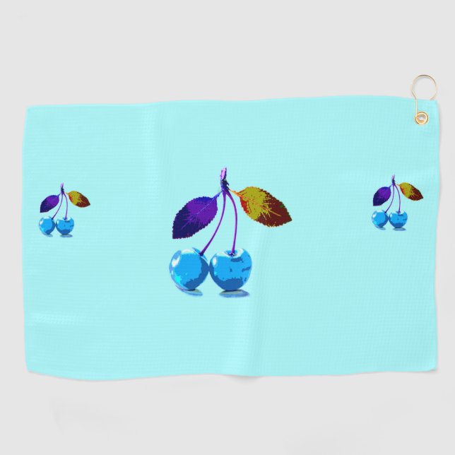 Vibrant light blue cherries   golf towel (Horizontal)