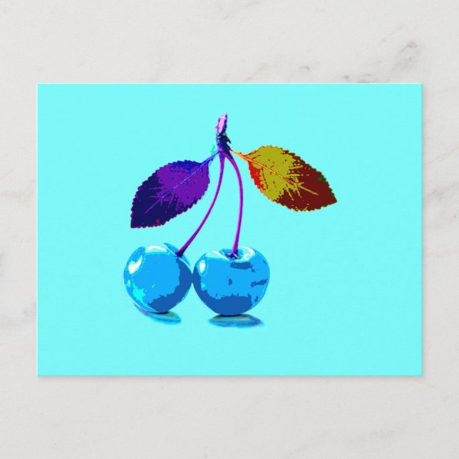 Vibrant light blue cherries   holiday postcard (Front)