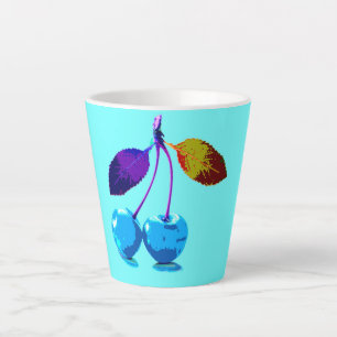 Vibrant light blue cherries  latte mug