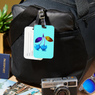 Vibrant light blue cherries luggage tag