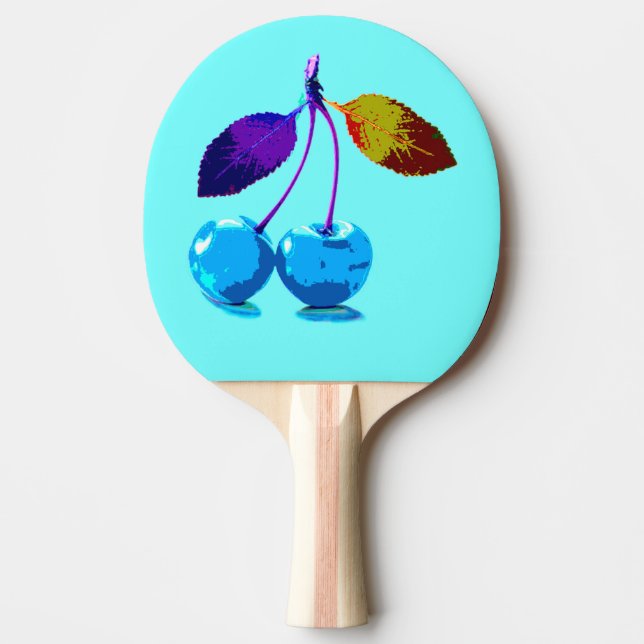 Vibrant light blue cherries  ping pong paddle (Front)