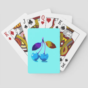 Vibrant light blue cherries playing cards