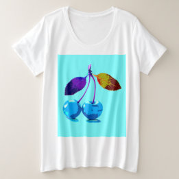 Vibrant light blue cherries plus size T-Shirt