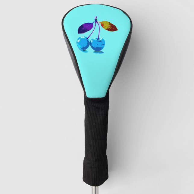 Vibrant light blue cherries pop art    golf head cover (Front)