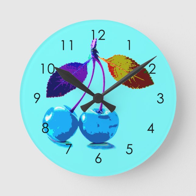 Vibrant light blue cherries   round clock (Front)