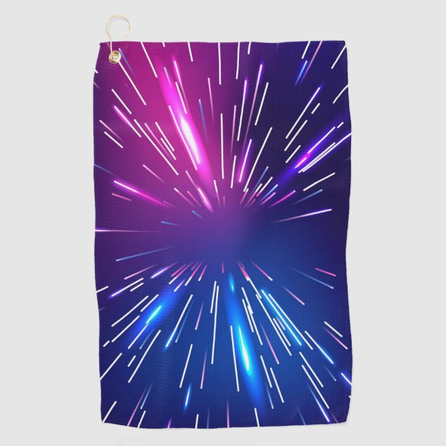 Vibrant light rays pink blue golf towel (Front)