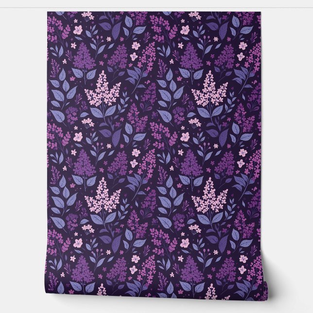 Vibrant Lilac Floral Pattern Wallpaper (Unrolling)