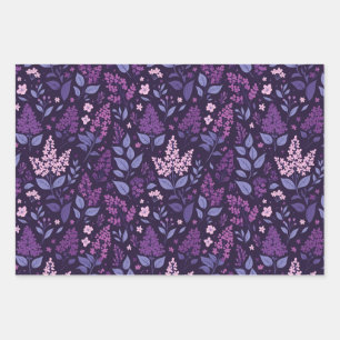 Vibrant Lilac Floral Pattern Wrapping Paper Sheet