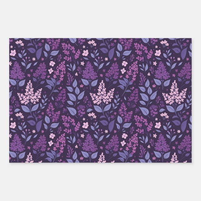 Vibrant Lilac Floral Pattern Wrapping Paper Sheet (Front)