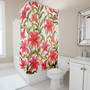 "Vibrant Lily Bloom: Impasto Floral Pattern" Shower Curtain