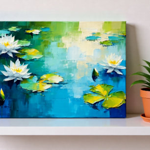 Vibrant Lily Flower Art, Abstract Lake Scene Poster