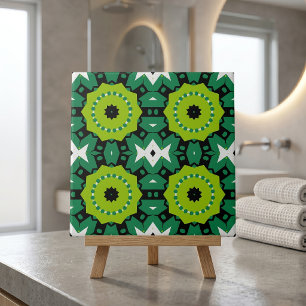 Vibrant Lime Green Black & White Geometric Pattern Tile