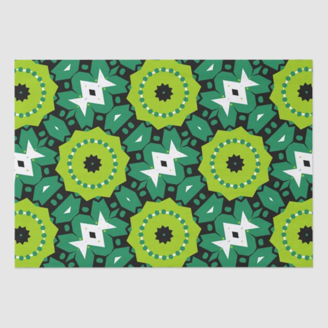 Vibrant Lime Green Black & White Geometric Pattern Tissue Paper (Front)