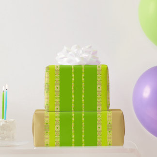 Vibrant Lime Green & Gold African Stripes Wrapping Paper