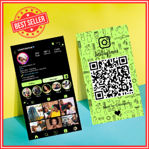 Vibrant Lime Green Salon Instagram Social QR Business Card
