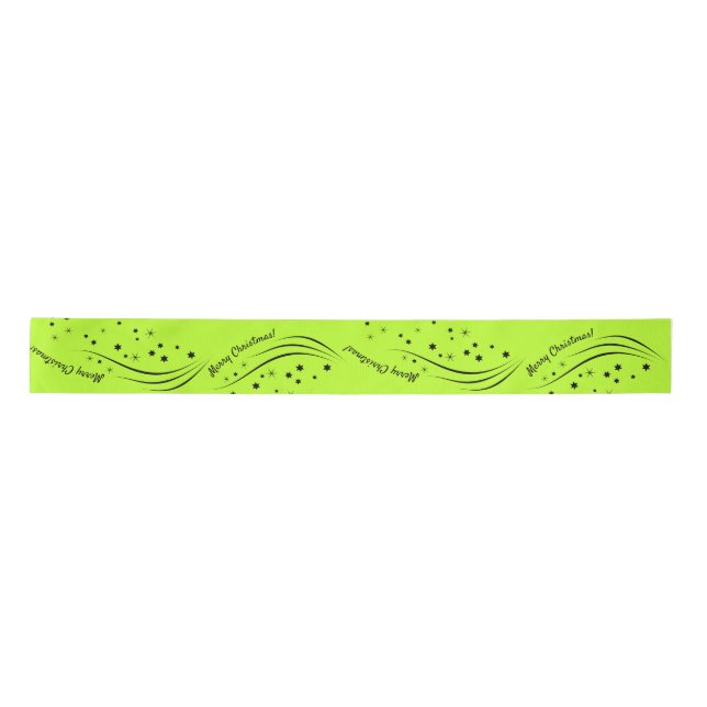 Vibrant Lime Stary Merry Cristmas Satin Ribbon (Front)