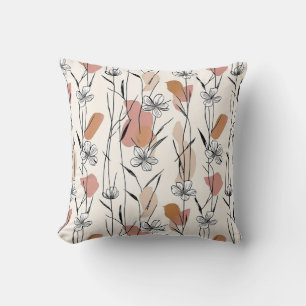 Vibrant Line‑Art Floral Throw Pillow