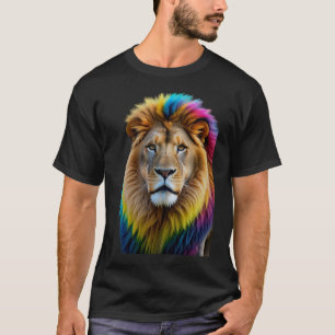 Vibrant Lion Design Colorful Animal Art T-Shirt