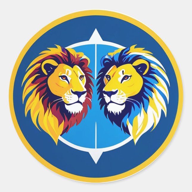 Vibrant Lion Duo Emblem Inside Blue Circle Classic Round Sticker (Front)