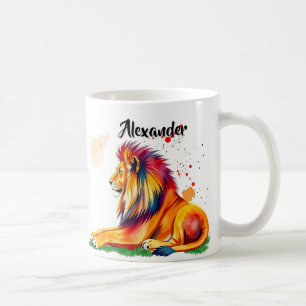 Vibrant Lion With Paint Splatters Brush Strokes Coffee Mug