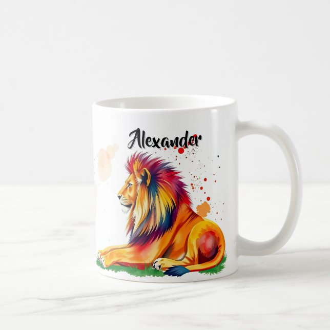 Vibrant Lion With Paint Splatters Brush Strokes Coffee Mug (Right)