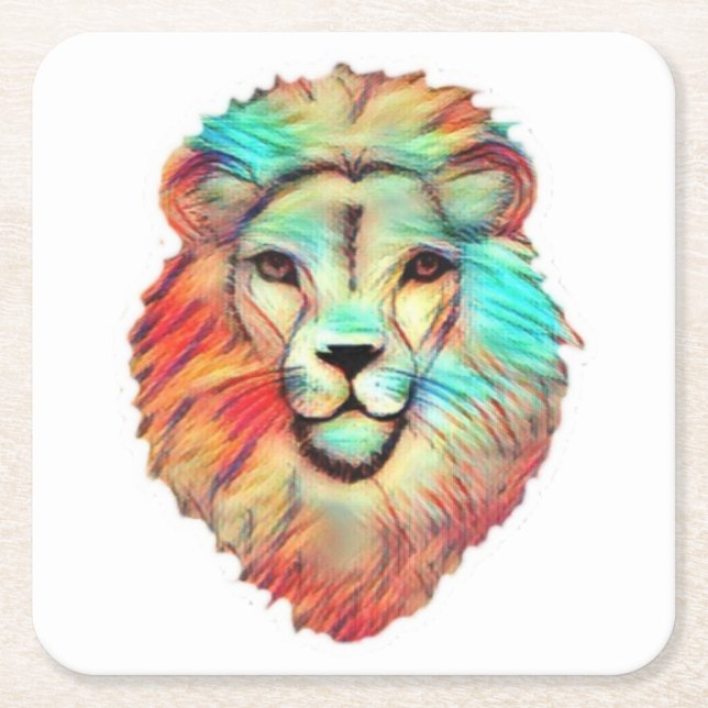Vibrant Lions Head Square Paper Coaster (Front)