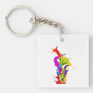 Vibrant Liquid Explosion: Abstract Paint Splash Key Ring