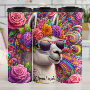 Vibrant Llama Flower Crown Sunglasses Thermal Tumbler