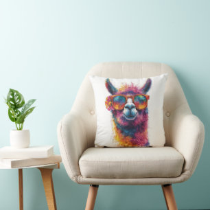 Vibrant Llama Head Illustration – Colorful, Unique Cushion