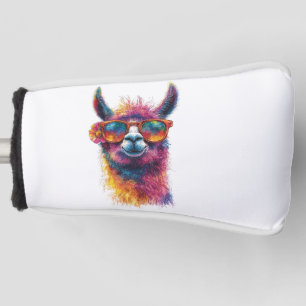 Vibrant Llama Head Illustration – Colorful, Unique Golf Head Cover