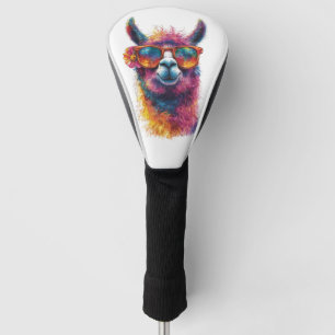 Vibrant Llama Head Illustration – Colorful, Unique Golf Head Cover