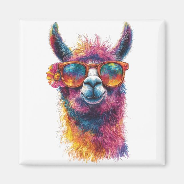 Vibrant Llama Head Illustration – Colorful, Unique Magnet (Front)