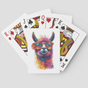 Vibrant Llama Head Illustration – Colorful, Unique Playing Cards