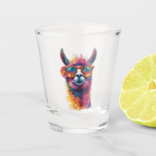 Vibrant Llama Head Illustration – Colorful, Unique Shot Glass