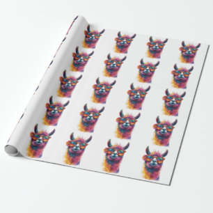 Vibrant Llama Head Illustration – Colorful, Unique Wrapping Paper