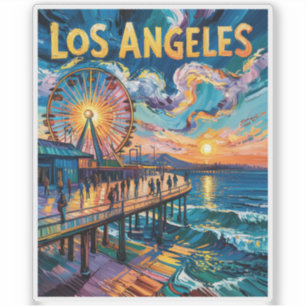 Vibrant Los Angeles Pier Sunset Van Gogh Vintage