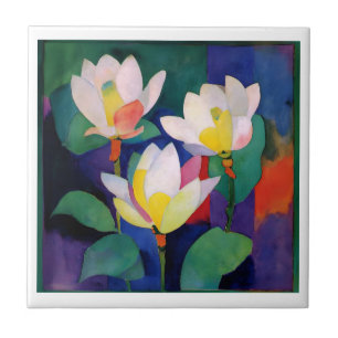 Vibrant Lotus Flowers - Modern Watercolor Wall Art Tile